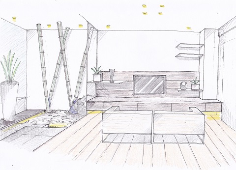 石庭のあるマンションリフォーム　（完成予想図）：注文住宅の設計｜大阪の建築家・設計事務所