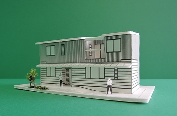 木造平屋建ての狭小住宅：天井が高い小さい住宅の模型