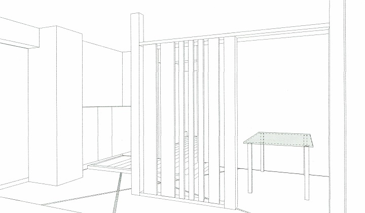 玄関～打ち合わせスペース（完成予想図）｜大阪の建築家・設計事務所：注文住宅の設計