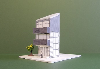 狭小住宅（小さい家）の完成予想模型：南東より｜大阪の設計事務所・建築家：注文住宅の設計