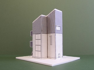狭小住宅（小さい家）の完成予想模型：北東より｜大阪の設計事務所・建築家：注文住宅の設計