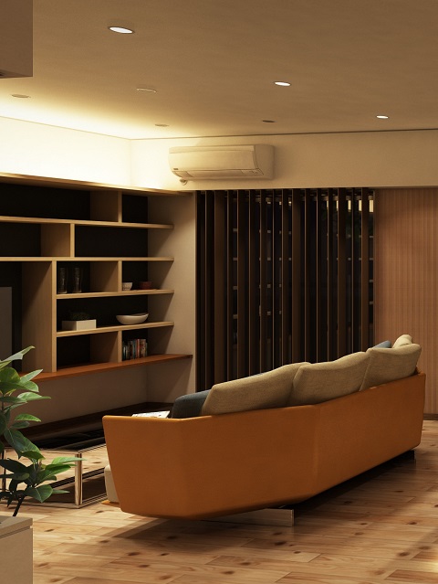 高床式の和室があるリビングのマンションリフォームの設計：注文住宅の設計｜大阪の建築家・設計事務所