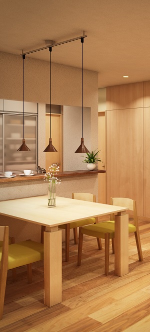 「暖炉」があるマンションリフォームのダイニング：注文住宅の設計｜大阪の建築家・設計事務所