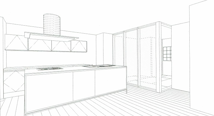 キッチン（完成予想図）｜大阪の建築家・設計事務所：注文住宅の設計