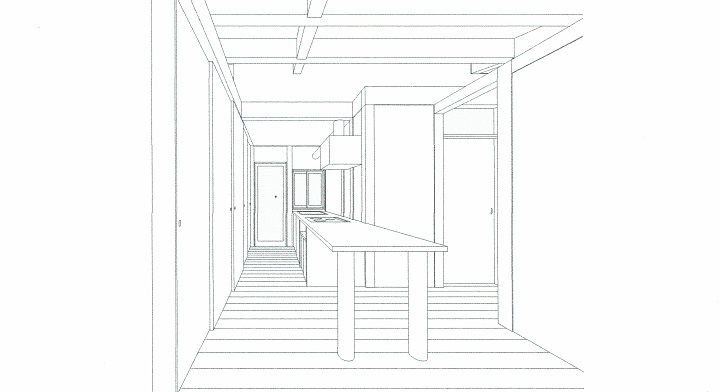 内観スケッチ：食堂～キッチン｜大阪の設計事務所・建築家が創る注文住宅設計