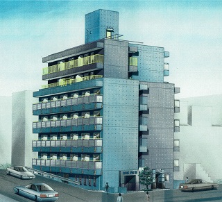 鉄骨構造の複合ビル（デザイナーズマンション+事務所）｜大阪の建築家・設計事務所：注文住宅設計
