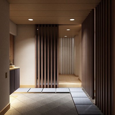 木製の縦格子の建具が「古風な品」を漂わせる住宅注文住宅の設計｜大阪の建築家・設計事務所