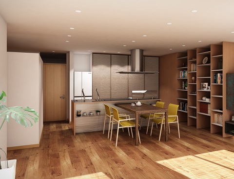 回遊式のオープンキッチンのマンションリフォーム：注文住宅の設計｜大阪の建築家・設計事務所