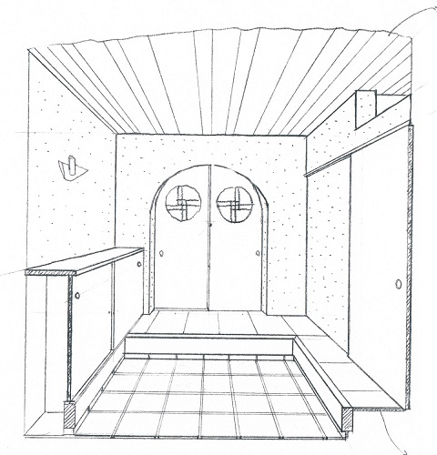 高齢者住宅：和洋折衷のモダンな玄関のスケッチ｜大阪の設計事務所・建築家：注文住宅の設計
