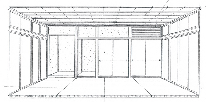 和室～応接室（ひのき面皮柱・珪藻土塗り壁・いぐさタタミ）の完成予想図