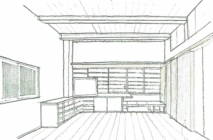 リビング（完成予想図）｜注文住宅の設計：大阪の建築家・設計事務所