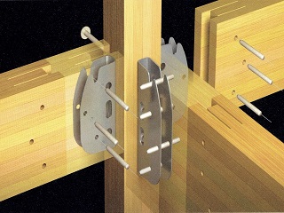 耐震住宅：木造金物止め構法の梁の接合部